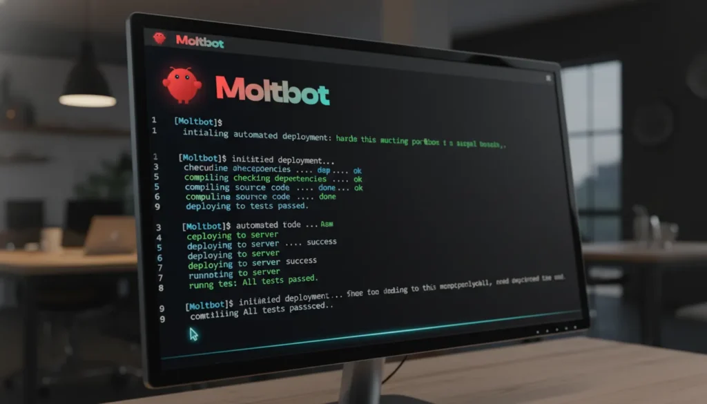 Interfaz de terminal de ClawDbot ejecutando comandos automatizados en un ordenador
